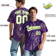 Purple White Black & Shiny Gold Cracked Foil Mesh Baseball Jersey 2