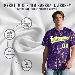 Purple White Black & Shiny Gold Cracked Foil Mesh Baseball Jersey 3