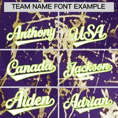 Purple White Black & Shiny Gold Cracked Foil Mesh Baseball Jersey 4