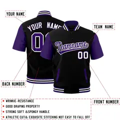 Purple White Black Short Sleeve Full-Snap Varsity Jacket 2