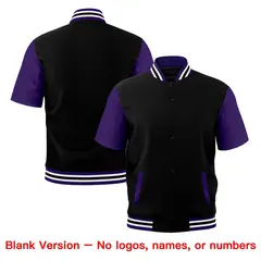 Purple White Black Short Sleeve Full-Snap Varsity Jacket 7