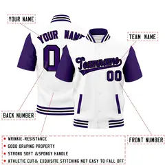 Purple White Black Short Sleeve Full-Snap Varsity Jacket 2