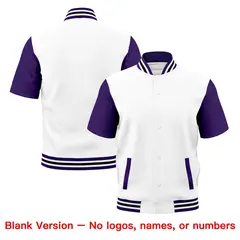 Purple White Black Short Sleeve Full-Snap Varsity Jacket 7