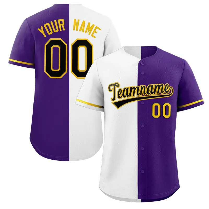 Purple White-Black Split Fashion Baseball Jersey