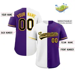 Purple White-Black Split Fashion Baseball Jersey 2