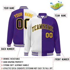 Purple White-Black Split Two Tone Letterman Varsity Full-Snap Jacket 2