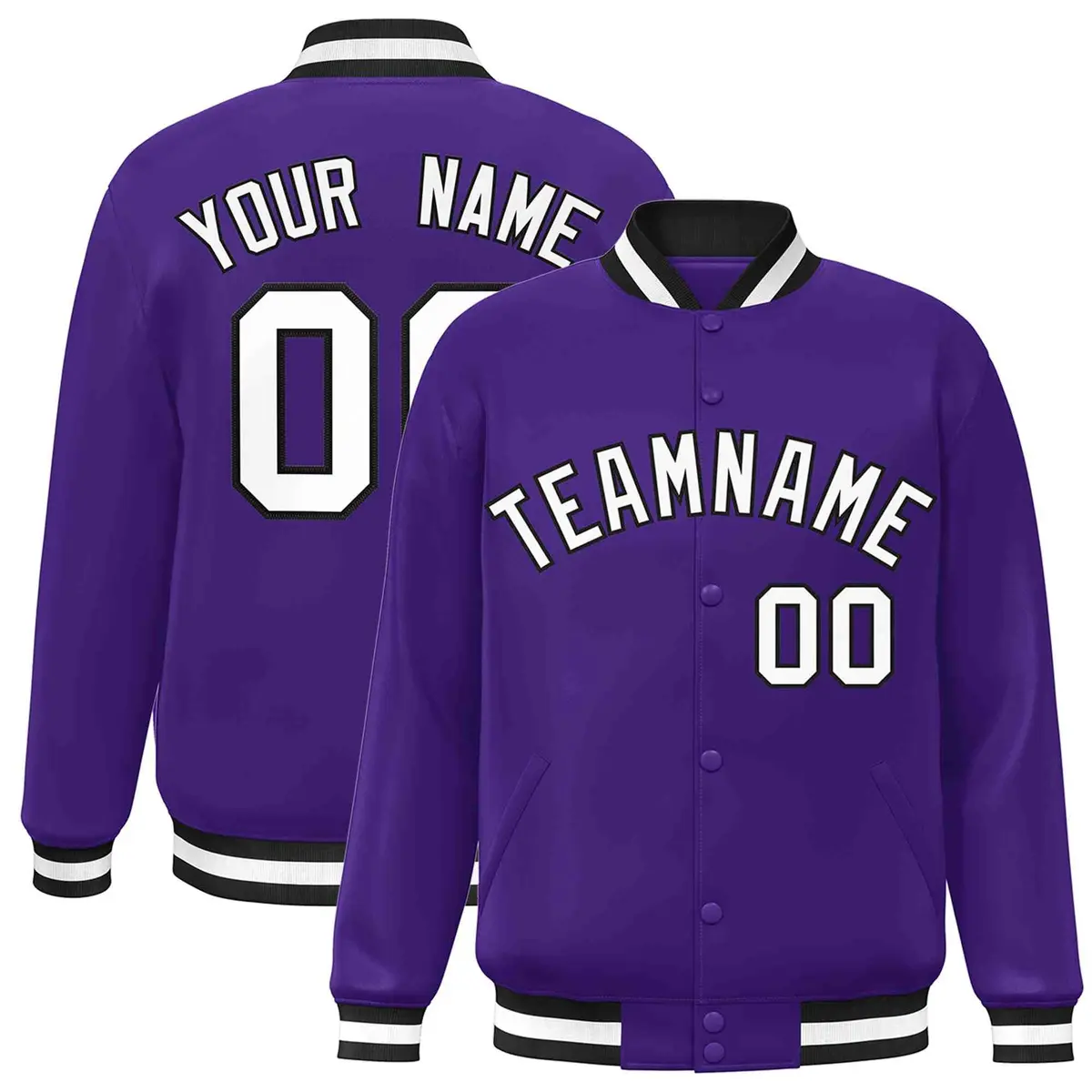 Purple White-Black Varsity Full-Snap Letterman Jacket