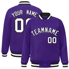 Purple White-Black Varsity Full-Snap Letterman Jacket 1