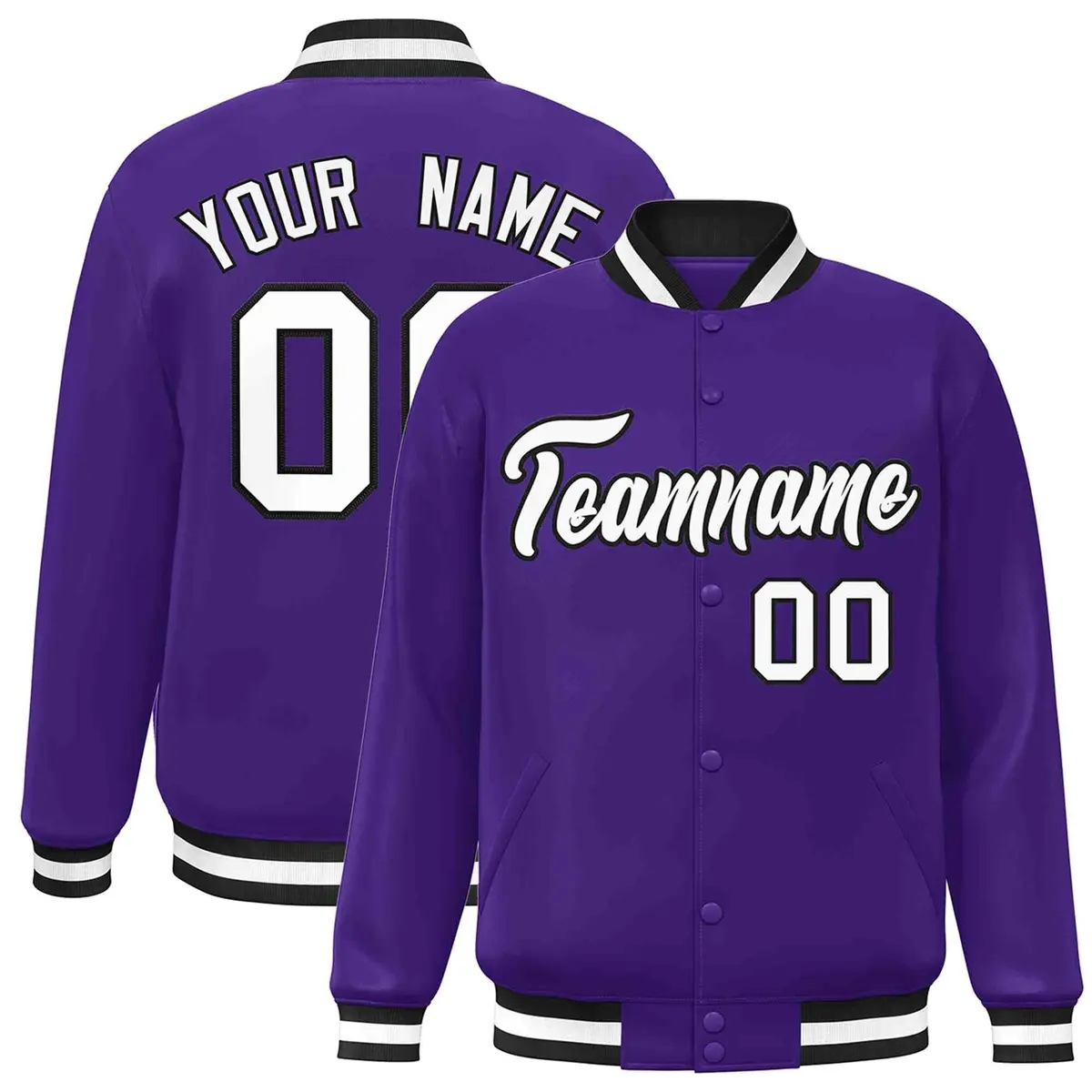 Purple White-Black Varsity Full-Snap Letterman Jacket