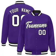 Purple White-Black Varsity Full-Snap Letterman Jacket