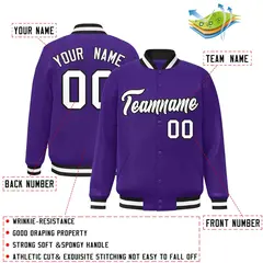 Purple White-Black Varsity Full-Snap Letterman Jacket 2