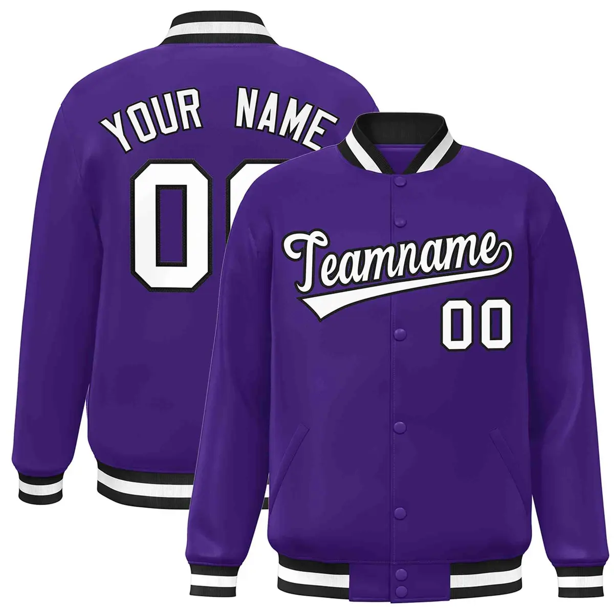 Purple White-Black Varsity Full-Snap Letterman Jacket