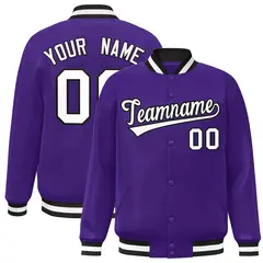 Purple White-Black Varsity Full-Snap Letterman Jacket 1
