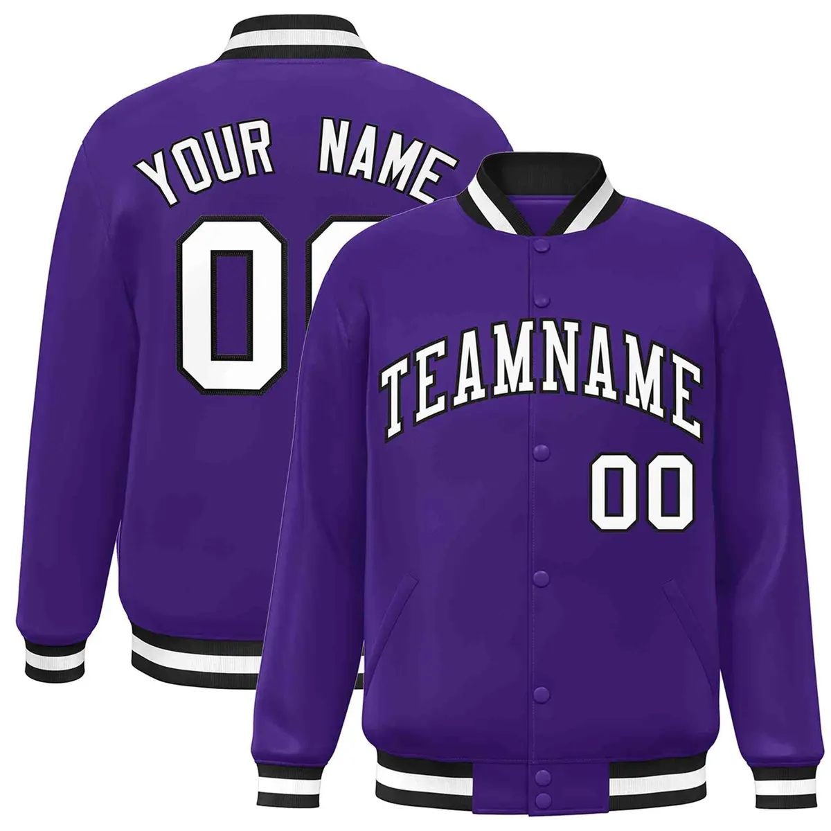 Purple White-Black Varsity Full-Snap Letterman Jacket