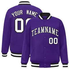 Purple White-Black Varsity Full-Snap Letterman Jacket