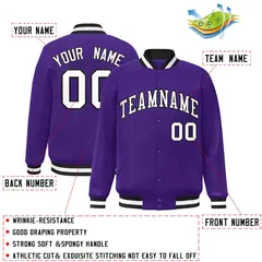 Purple White-Black Varsity Full-Snap Letterman Jacket 2