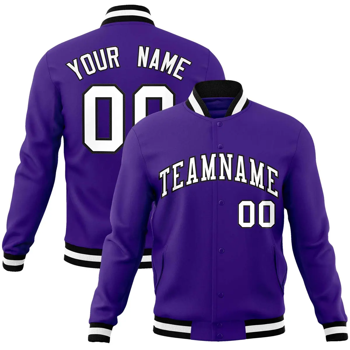 Purple White-Black Varsity Full-Snap Letterman Jacket