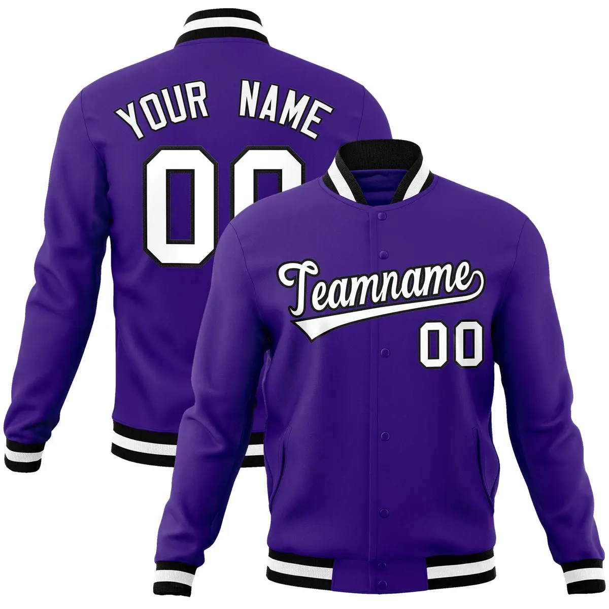 Purple White-Black Varsity Full-Snap Letterman Jacket