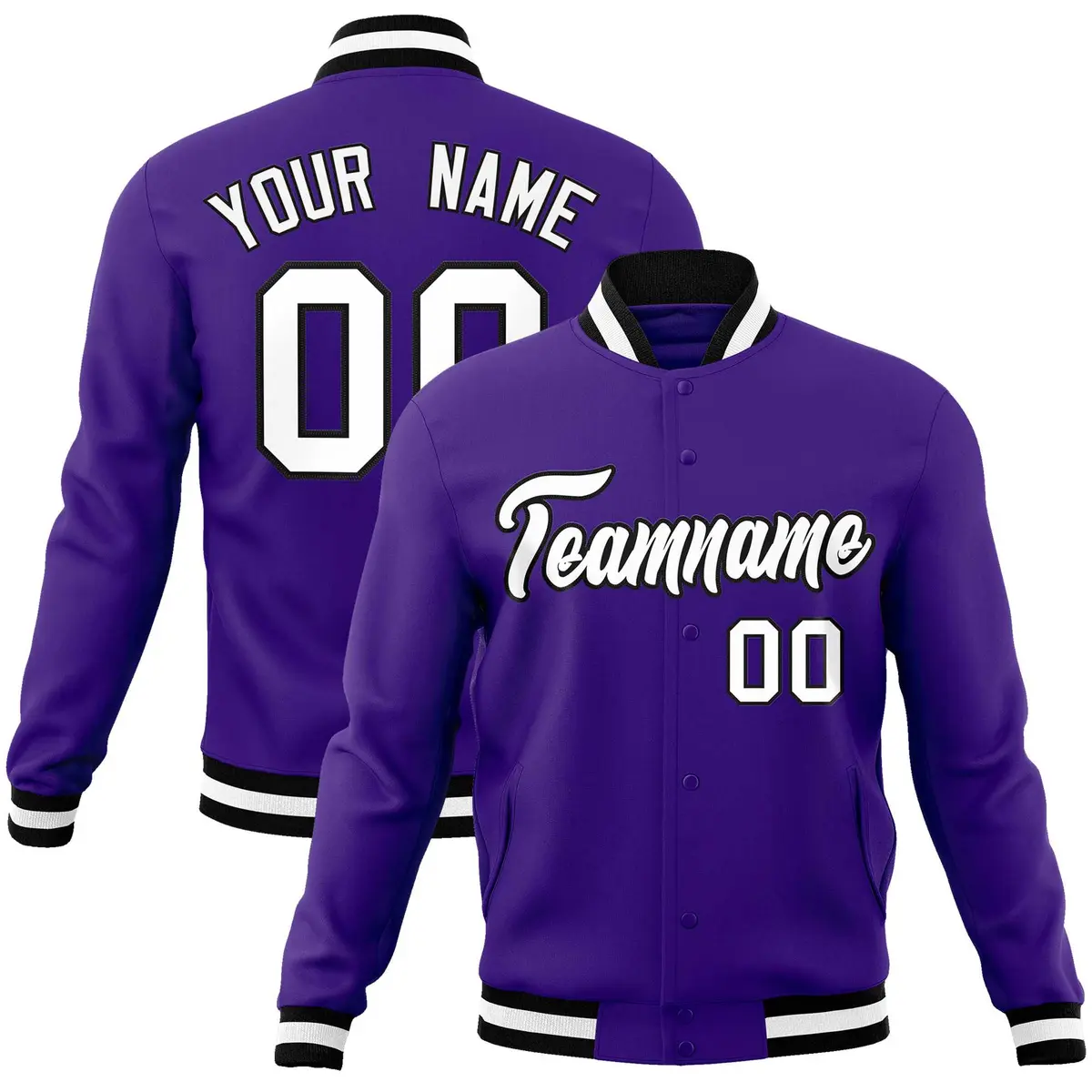 Purple White-Black Varsity Full-Snap Letterman Jacket
