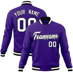 Purple White-Black Varsity Full-Snap Letterman Jacket 1