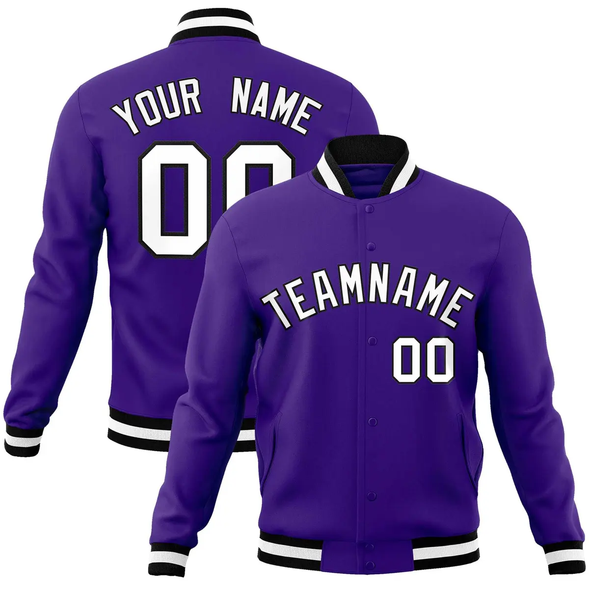 Purple White-Black Varsity Full-Snap Letterman Jacket
