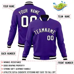 Purple White-Black Varsity Full-Snap Letterman Jacket 4