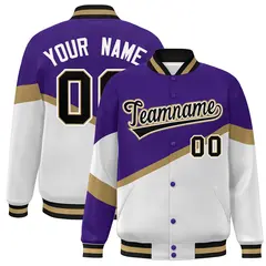 Purple White Black-White Color Block Varsity Baseball Jacket 1