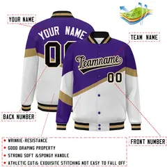 Purple White Black-White Color Block Varsity Baseball Jacket 2