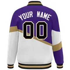 Purple White Black-White Color Block Varsity Baseball Jacket 4
