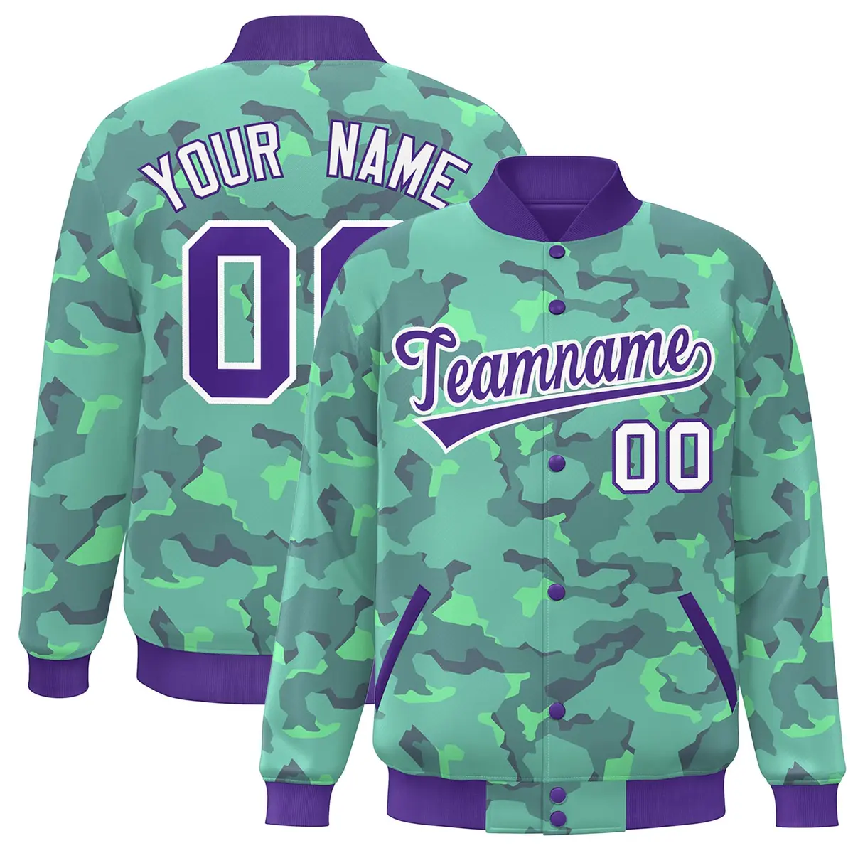 Purple White Camo Varsity Letterman Bomber Jacket
