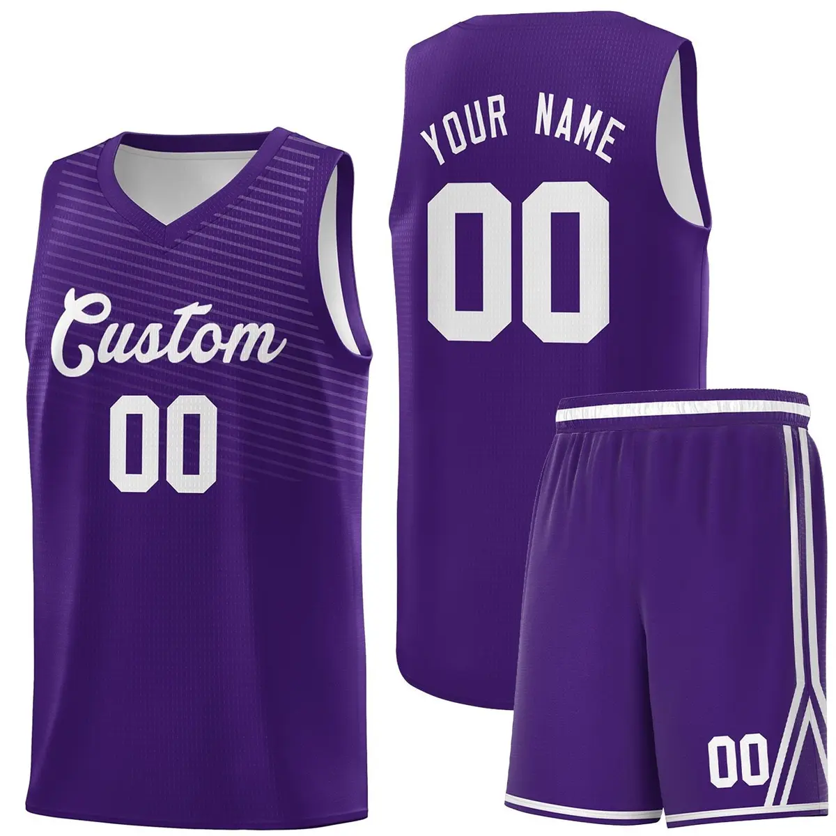 Purple White Chest Slash Pattern Basketball Jersey
