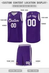 Purple White Chest Slash Pattern Basketball Jersey 2