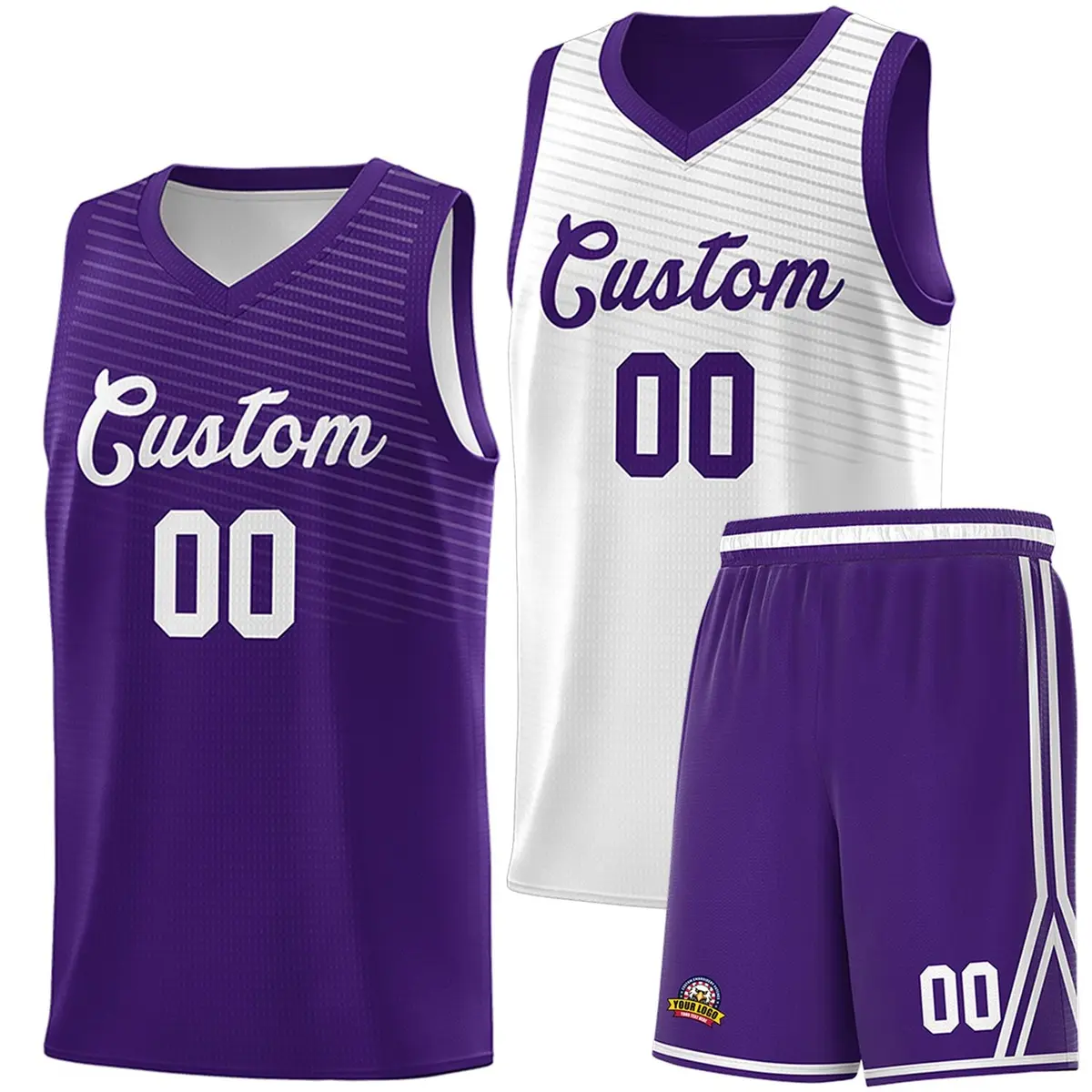 Purple White Chest Slash Pattern Double Side Basketball Jersey