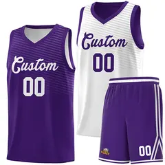 Purple White Chest Slash Pattern Double Side Basketball Jersey
