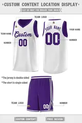 Purple White Chest Slash Pattern Double Side Basketball Jersey 2