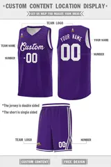 Purple White Chest Slash Pattern Double Side Basketball Jersey 4