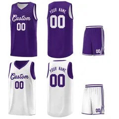 Purple White Chest Slash Pattern Double Side Basketball Jersey 5