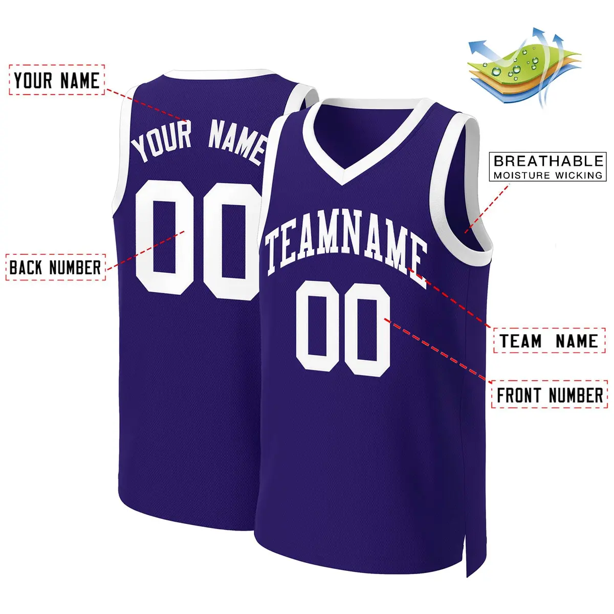 Purple White Classic Basketball Jersey
