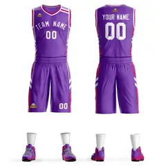 Purple White Classic Mesh Basketball Jersey Sets 1