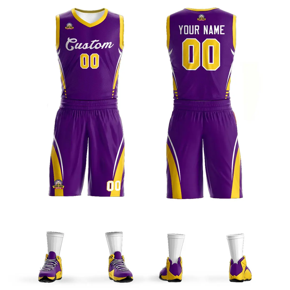 Purple White Classic Mesh Basketball Jersey Sets
