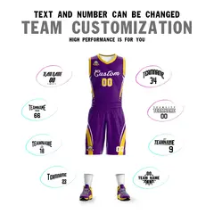 Purple White Classic Mesh Basketball Jersey Sets 4
