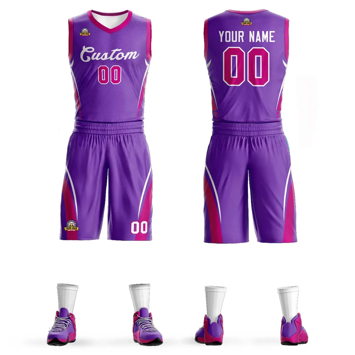 Purple White Classic Mesh Basketball Jersey Sets