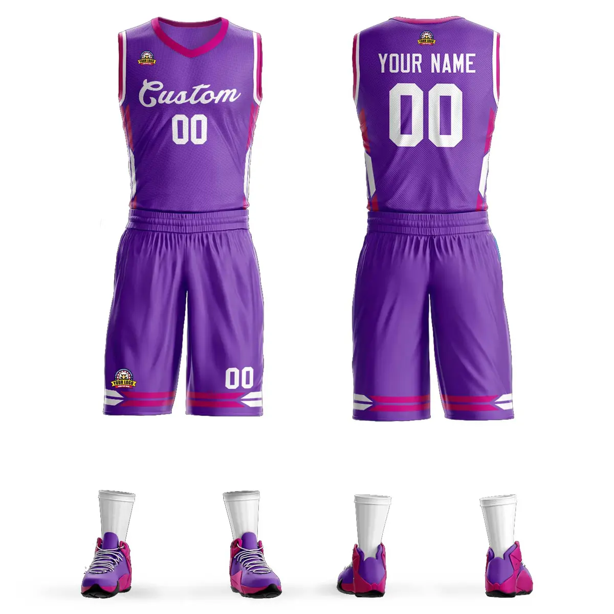 Purple White Classic Mesh Basketball Jersey Sets