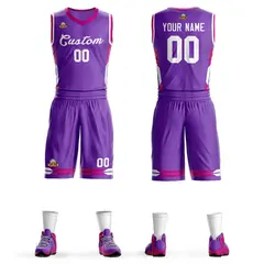 Purple White Classic Mesh Basketball Jersey Sets 1