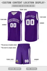 Purple White Classic Sets Sports Uniform Basketball Jersey 2
