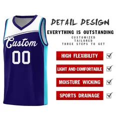 Purple White Color Block Basketball Team Jersey 4