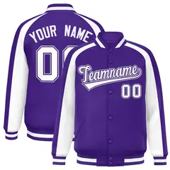 Purple White Color Block Raglan Varsity Letterman Jacket