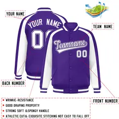 Purple White Color Block Raglan Varsity Letterman Jacket 2