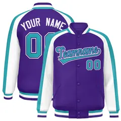 Purple White Color Block Raglan Varsity Letterman Jacket 1
