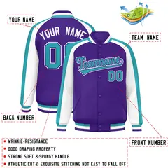 Purple White Color Block Raglan Varsity Letterman Jacket 2